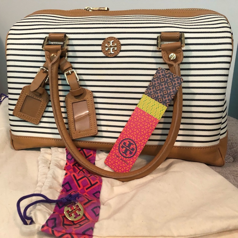 Tory Burch Navy Stripe Viva Satchel